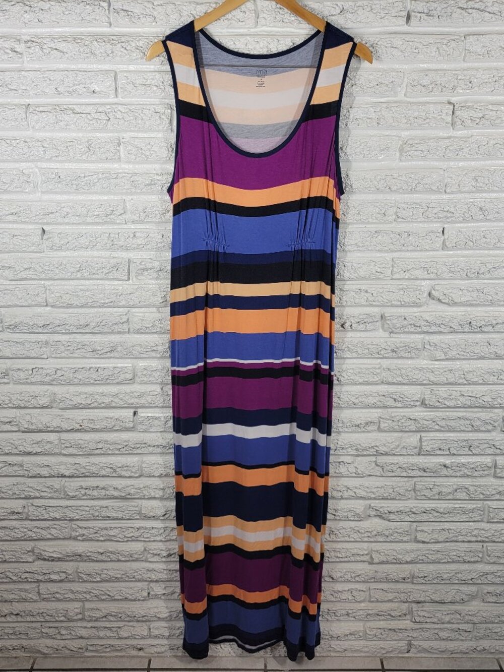 Ana A.n.a Women 1X Maxi Dress Multicolor Striped Sleeveless Stretch Tank STR146E